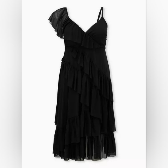 Torrid Elegant Black One-Shoulder Ruffle Dress - Picture 3 of 14